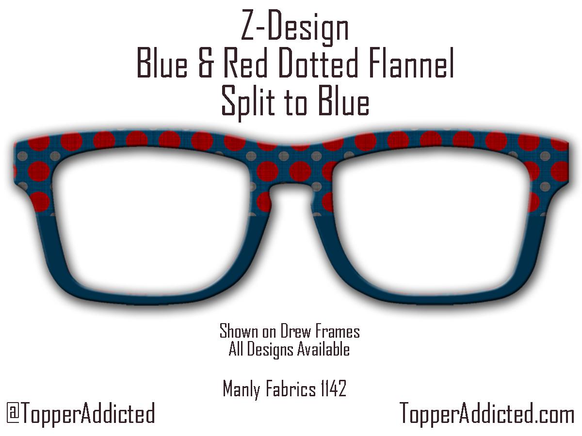 Blue and Red Dotted Masculine Fabric Print - Pair Eyewear Compatible Magnetic Toppers - Flannel look Toppers on Metal