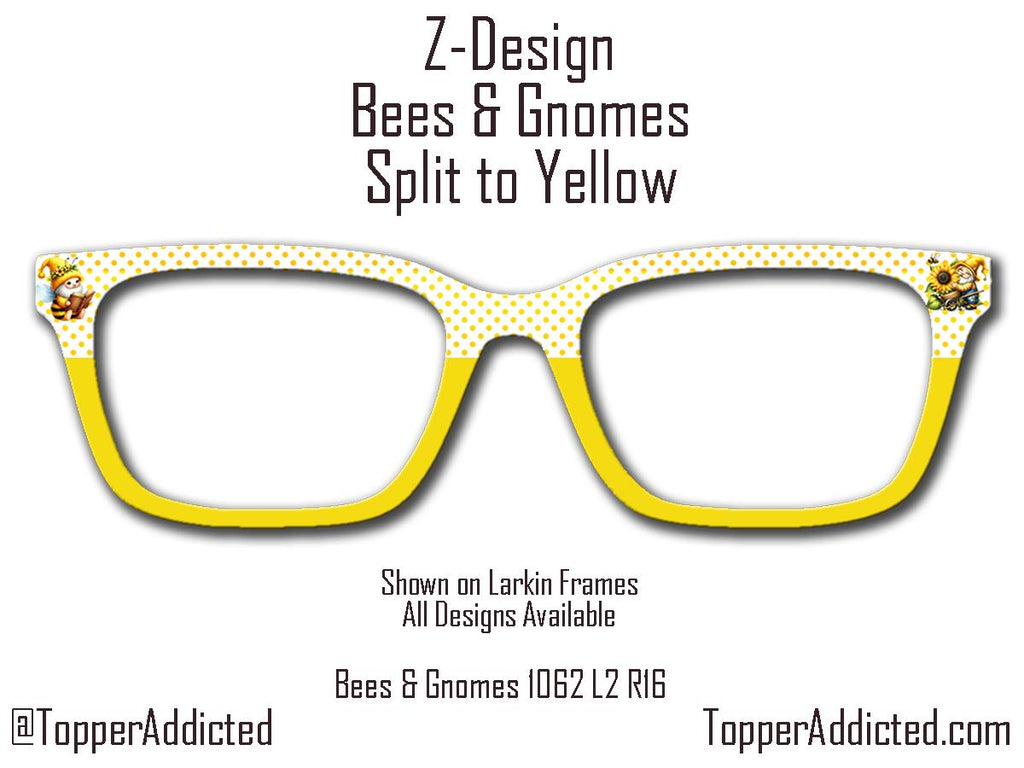 Bees & Gnomes Honey Yellow with Split for Pair Eyewear Compatible Magnetic Metal Toppers - All Frames Styles Available