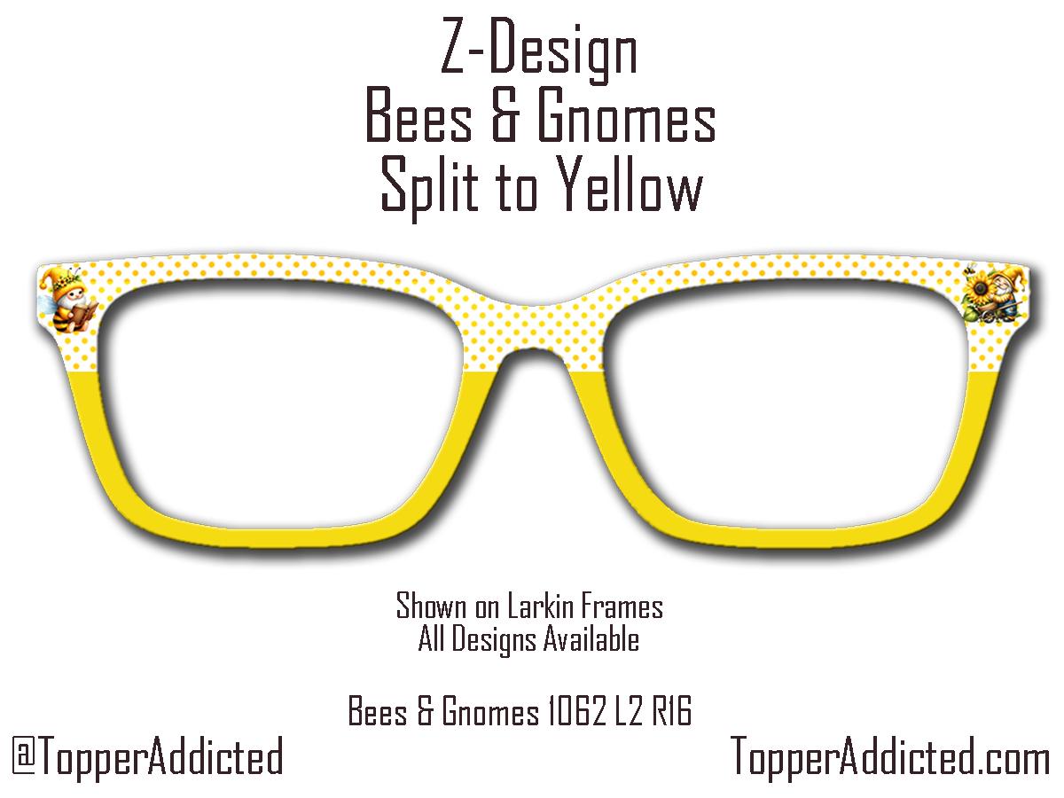 Bees & Gnomes Honey Yellow with Split for Pair Eyewear Compatible Magnetic Metal Toppers - All Frames Styles Available
