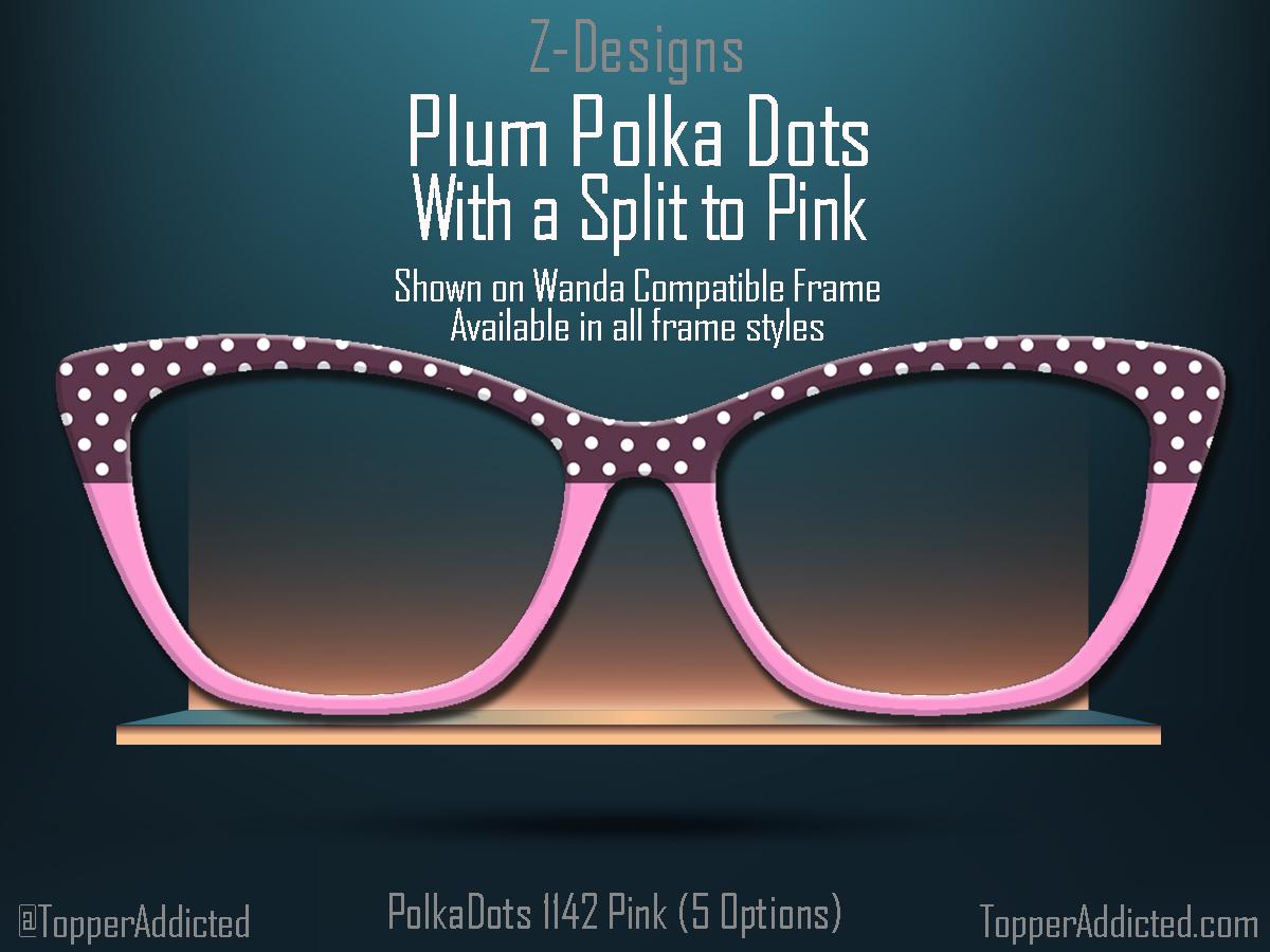 Plum with White Polka Dots and Multiple Design Options - Pair Eyewear Compatible Magnetic Toppers - All Top Frames on lightweight metal