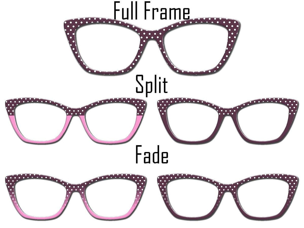 Plum with White Polka Dots and Multiple Design Options - Pair Eyewear Compatible Magnetic Toppers - All Top Frames on lightweight metal