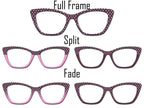 Plum with White Polka Dots and Multiple Design Options - Pair Eyewear Compatible Magnetic Toppers - All Top Frames on lightweight metal