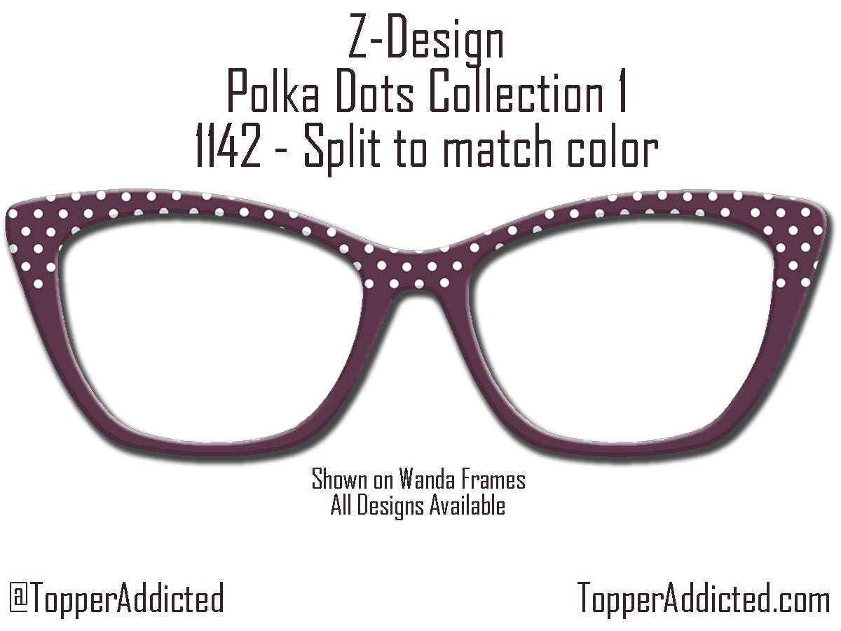 Plum with White Polka Dots and Multiple Design Options - Pair Eyewear Compatible Magnetic Toppers - All Top Frames on lightweight metal