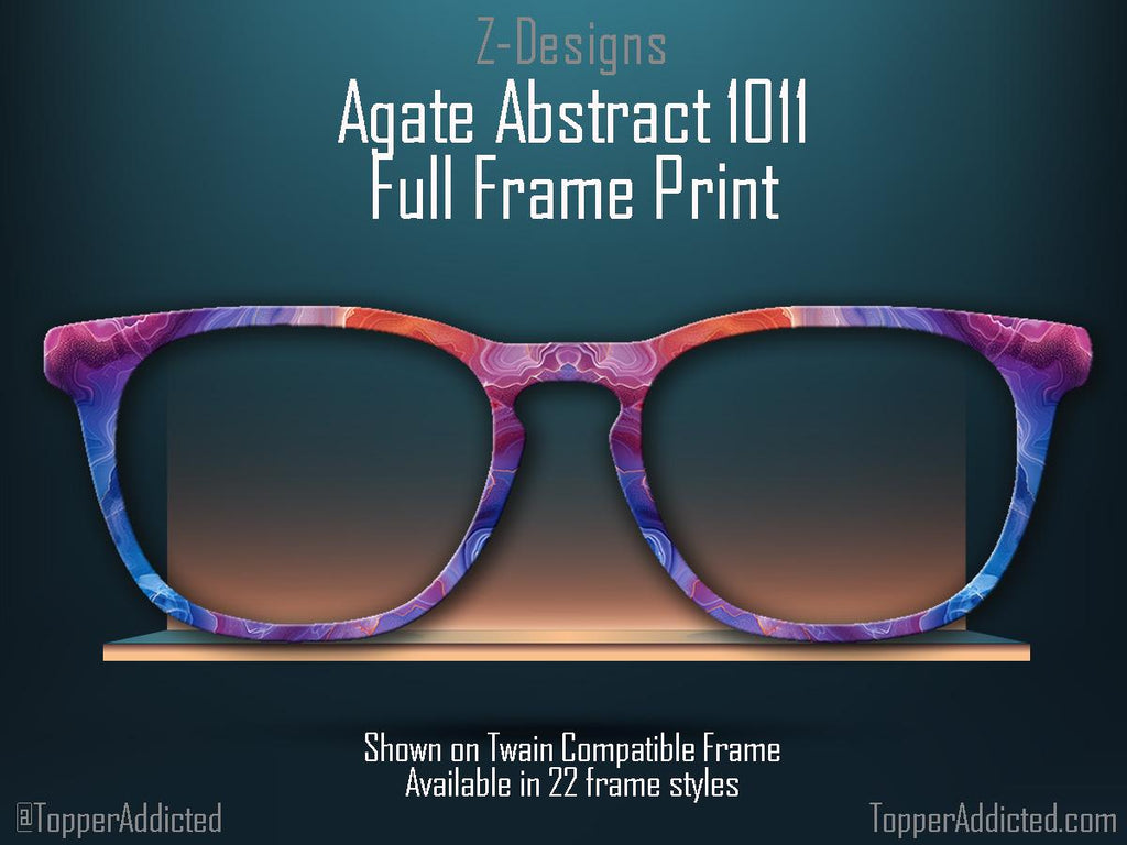 Blue and Purple Agate Pattern Eyeglass Topper - Pair Eyewear Compatible Magnetic Toppers - Metal Toppers