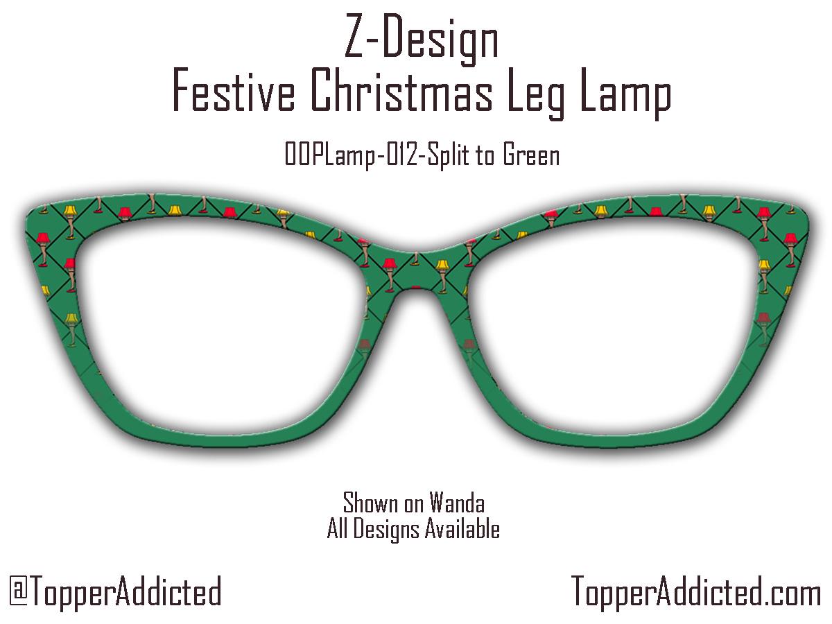 Festive Christmas Leg Lamp Metal Magnetic Toppers compatible with Pair Eyewear with a green background and fade or split to green