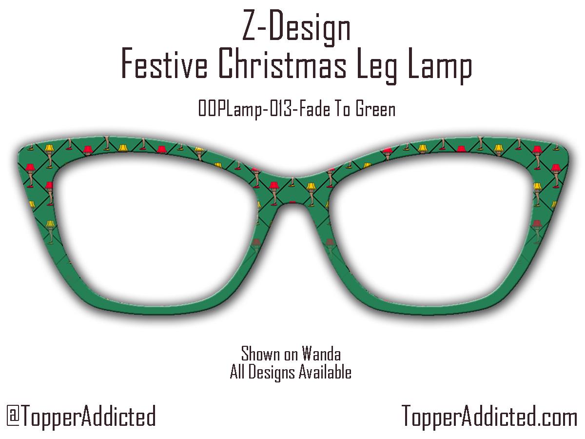 Festive Christmas Leg Lamp Metal Magnetic Toppers compatible with Pair Eyewear with a green background and fade or split to green