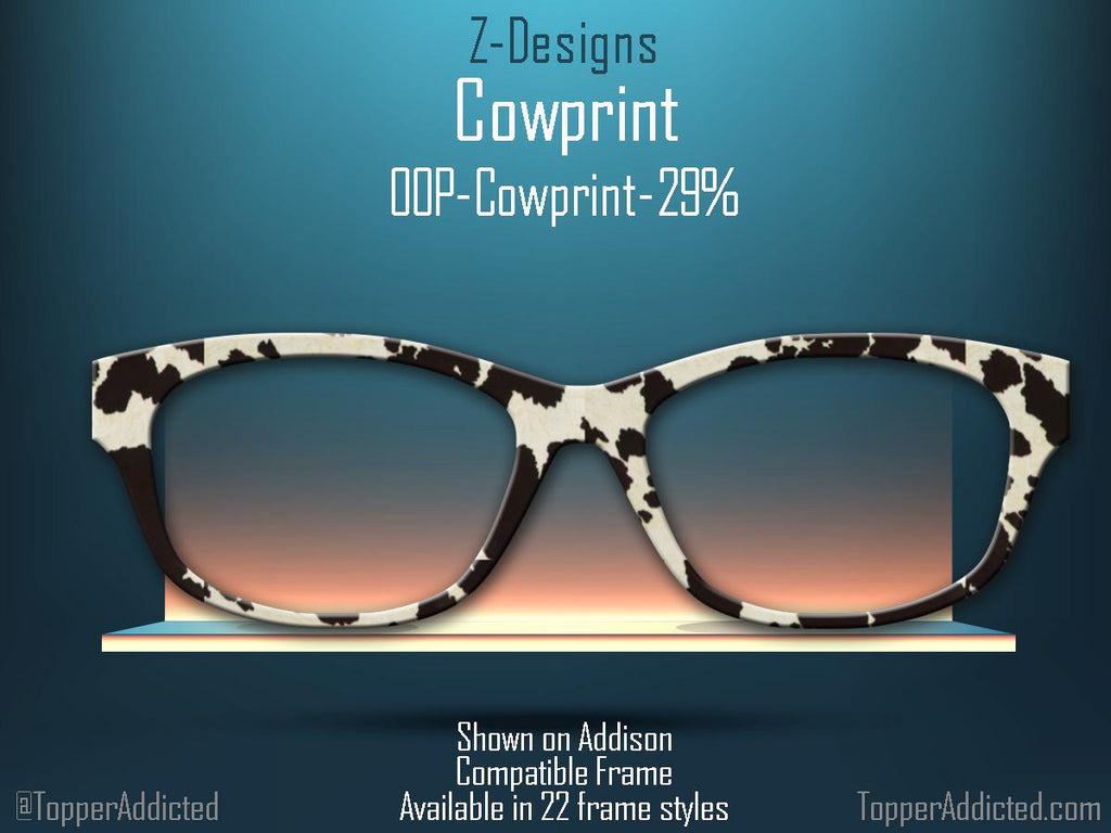Black and White Cow Print Metal Magnetic Topper for Pair Eyewear available in metal with Super Fast Delivery from the USA