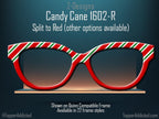 Candy Cane Printed Metal Magnetic Toppers compatible with Pair Eyewear with a red fade or split. Christmas designs from TopperAddicted