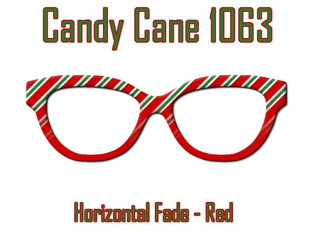 Candy Cane Printed Metal Magnetic Toppers compatible with Pair Eyewear with a red fade or split. Christmas designs from TopperAddicted