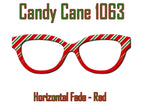 Candy Cane Printed Metal Magnetic Toppers compatible with Pair Eyewear with a red fade or split. Christmas designs from TopperAddicted