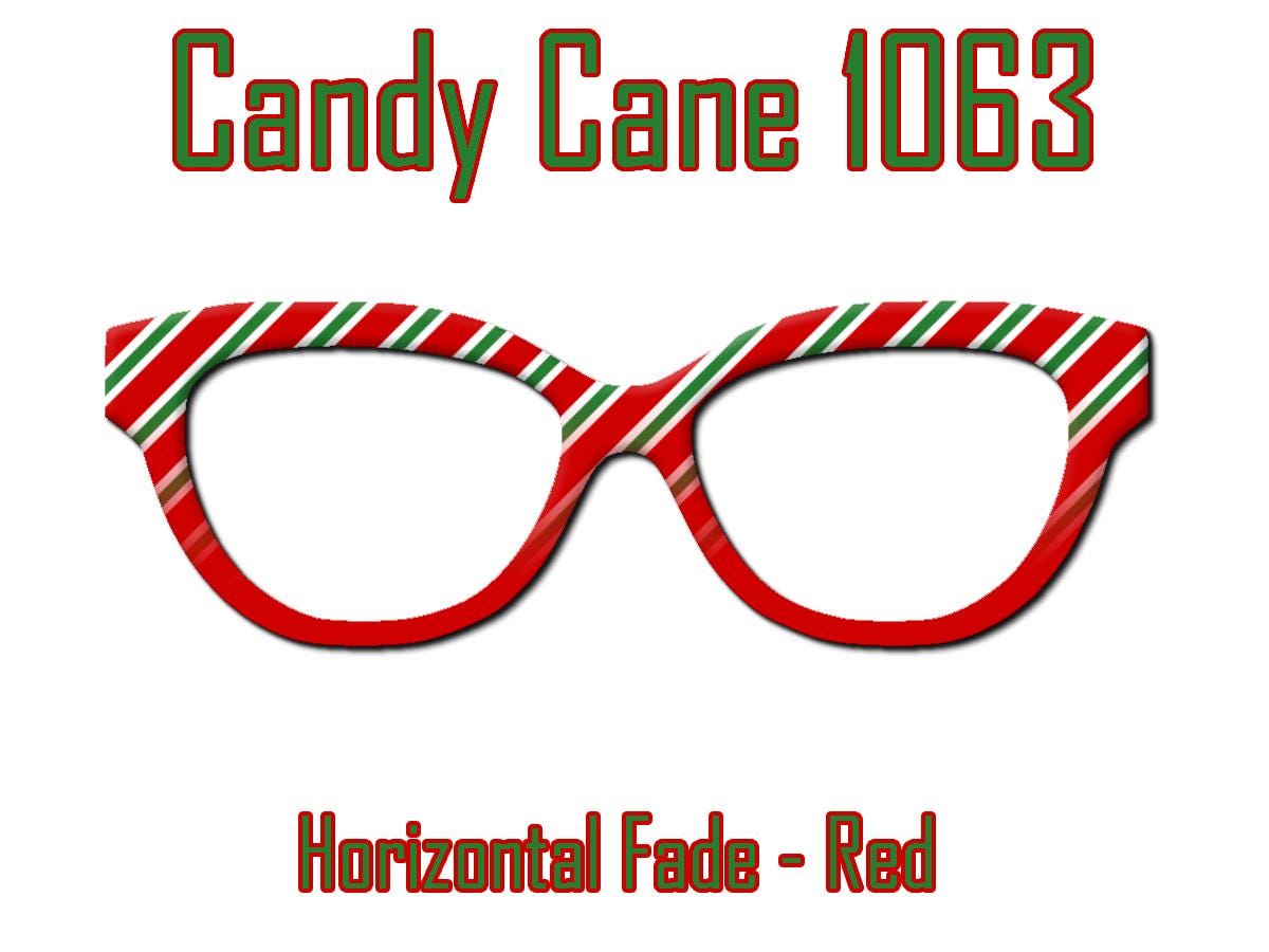 Candy Cane Printed Metal Magnetic Toppers compatible with Pair Eyewear with a red fade or split. Christmas designs from TopperAddicted