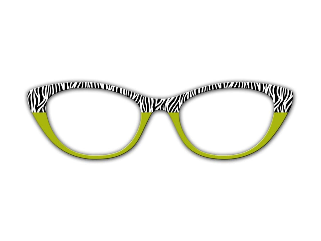 Zebra Print with Chartreuse Split - Pair Eyewear Compatible Magnetic Toppers - All Frames Available Top Frames on Metal