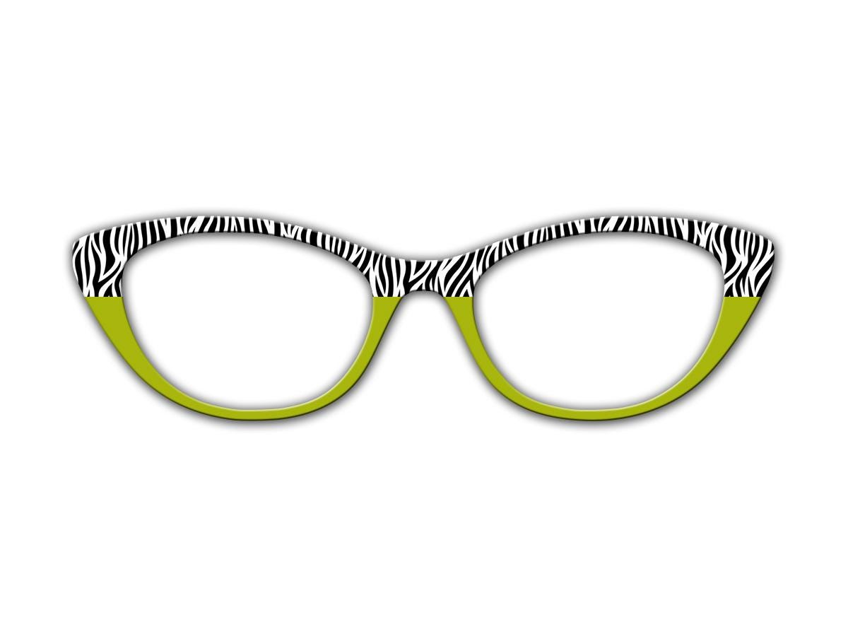 Zebra Print with Chartreuse Split - Pair Eyewear Compatible Magnetic Toppers - All Frames Available Top Frames on Metal