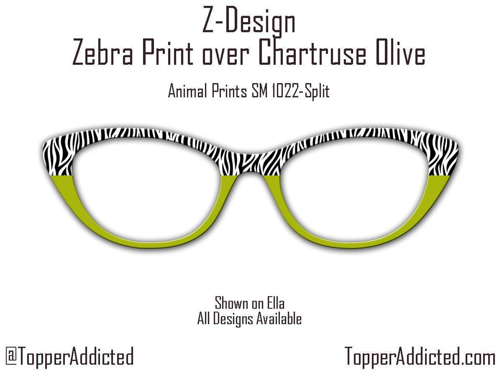 Zebra Print with Chartreuse Split - Pair Eyewear Compatible Magnetic Toppers - All Frames Available Top Frames on Metal
