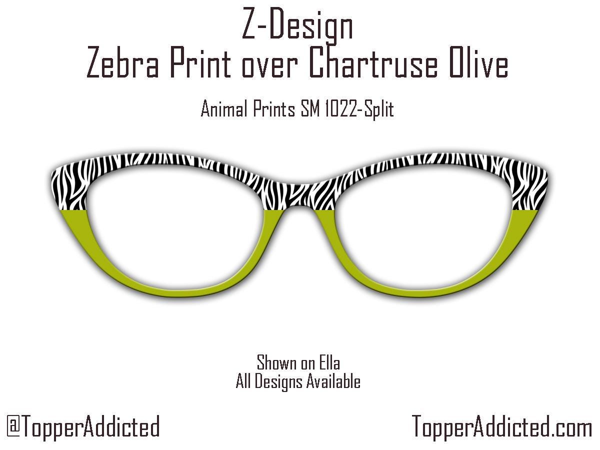 Zebra Print with Chartreuse Split - Pair Eyewear Compatible Magnetic Toppers - All Frames Available Top Frames on Metal