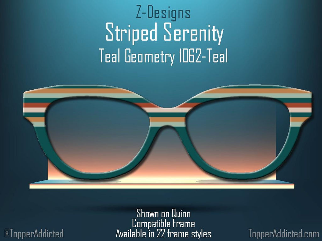 Striped Serendipity in Teal Tones - all metal magnetic toppers compatible with all Pair Eyewear Frames. Fast Shipping from Texas
