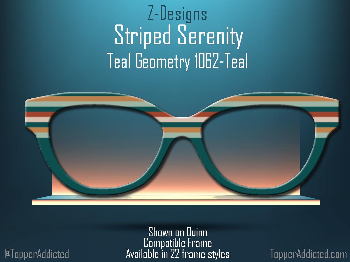 Striped Serendipity in Teal Tones - all metal magnetic toppers compatible with all Pair Eyewear Frames. Fast Shipping from Texas