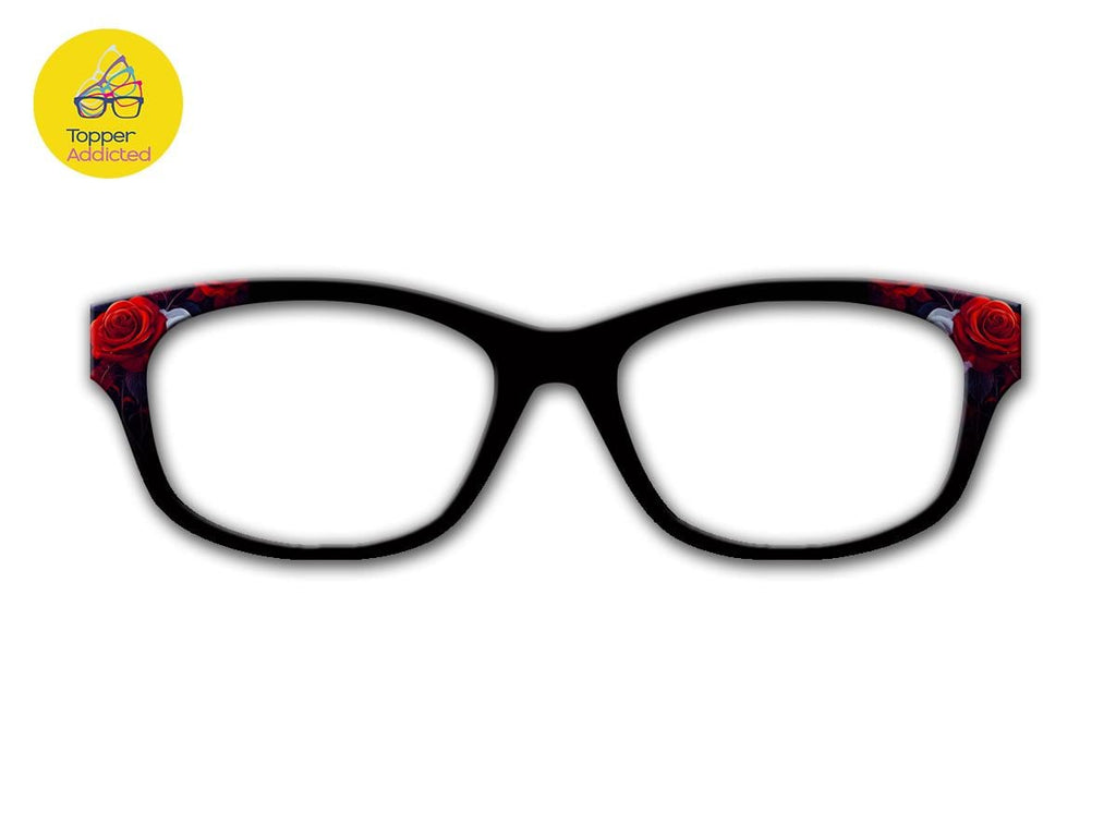 Red Roses on Black Metal Magnetic Accessory for Pair Eyewear. Beautiful and Bold. Pair Compatible Topper. Fast Shipping.