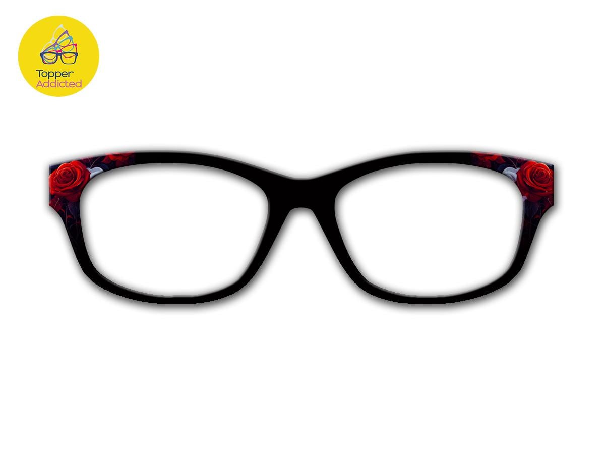 Red Roses on Black Metal Magnetic Accessory for Pair Eyewear. Beautiful and Bold. Pair Compatible Topper. Fast Shipping.
