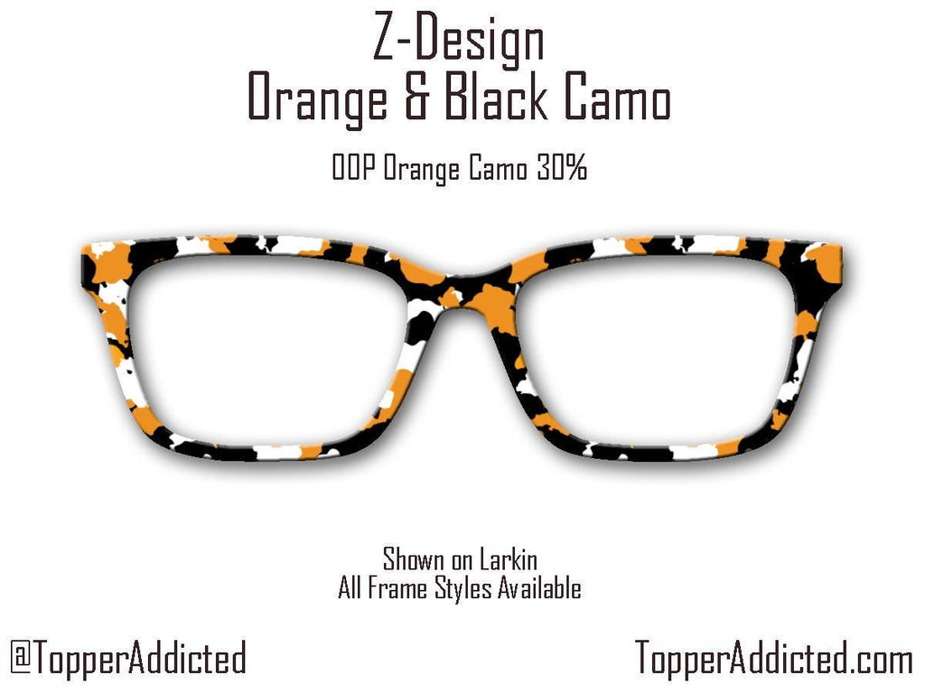 Orange, Black & White Camouflage - Camo Print - Pair Eyewear Compatible Magnetic Toppers - All Top Frames Available on metal - Fast Shipping