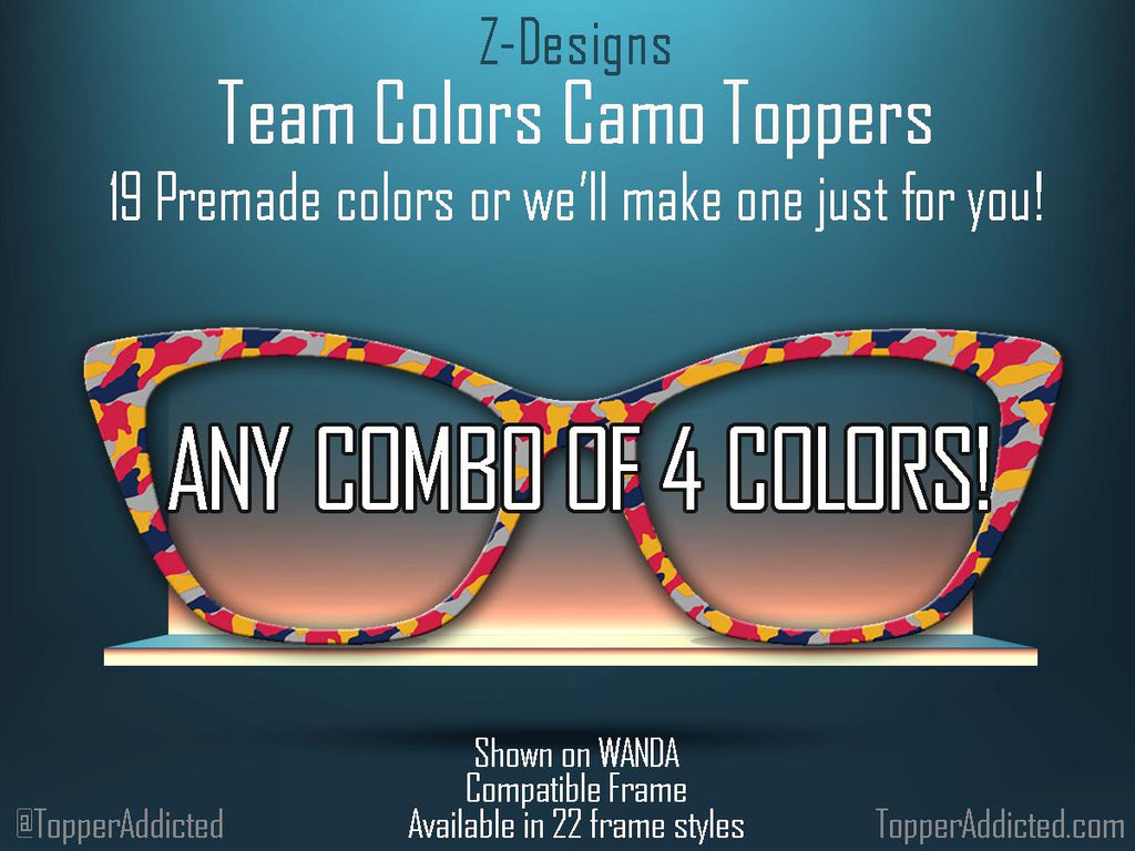 Sports Team color and Custom Camouflage - Camo Print - Pair Eyewear Compatible Magnetic Toppers - Camo Patterns - or we'll make one for you!