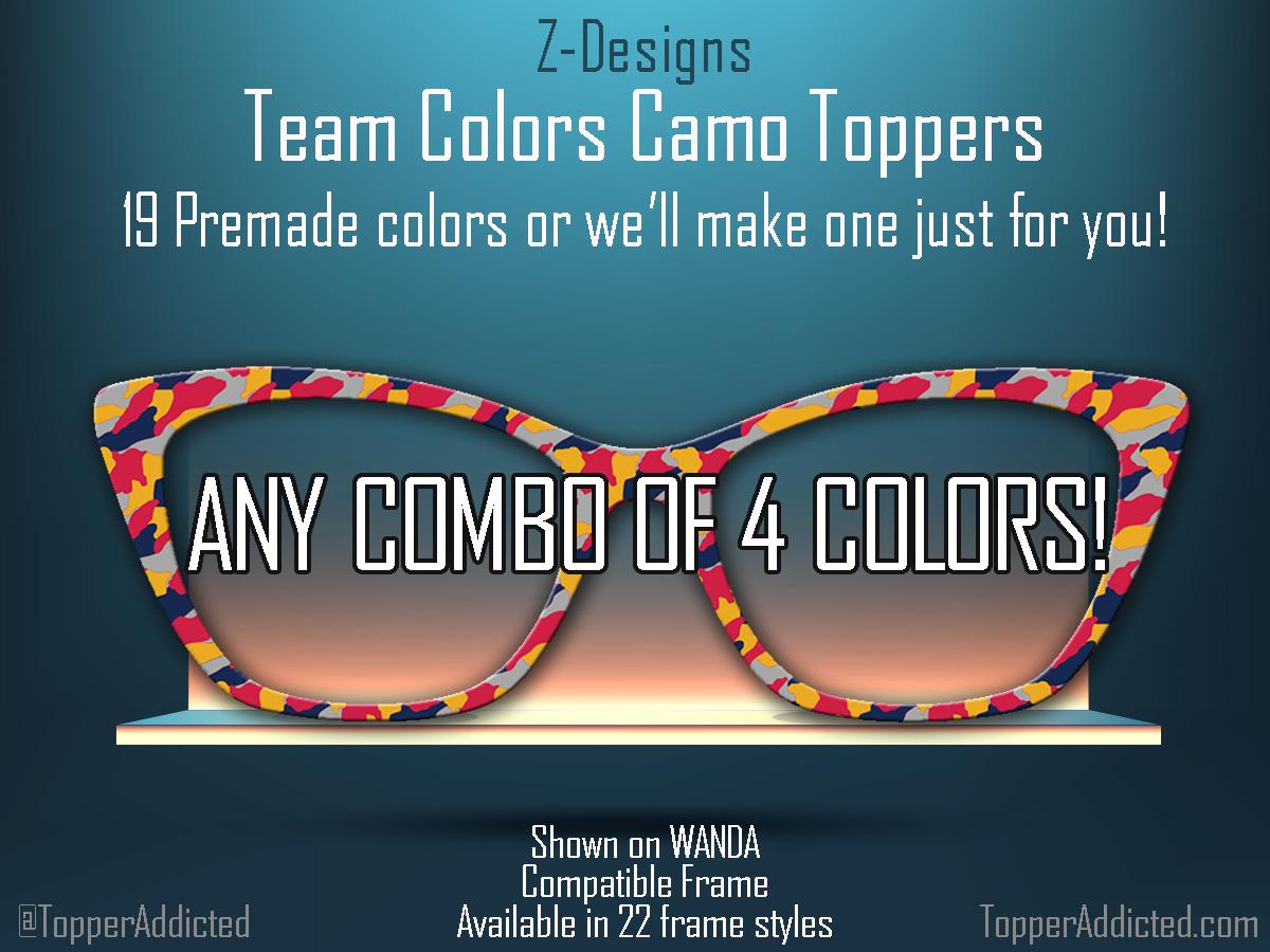 Sports Team color and Custom Camouflage - Camo Print - Pair Eyewear Compatible Magnetic Toppers - Camo Patterns - or we'll make one for you!