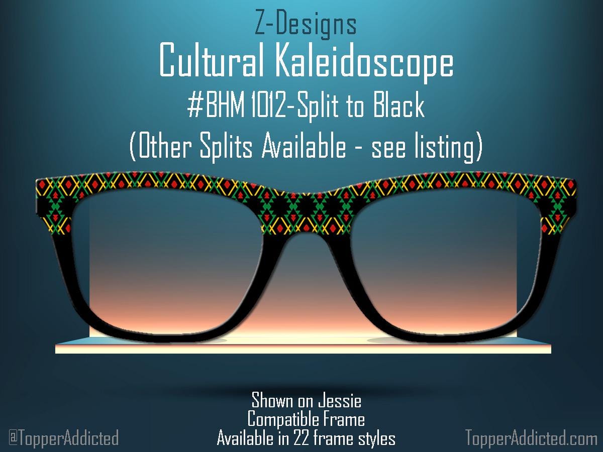 Cultural Kaleidoscope Toppers for Pair Eyewear Compatible for All Frames Available on Metal Toppers. Black History Month Colors.