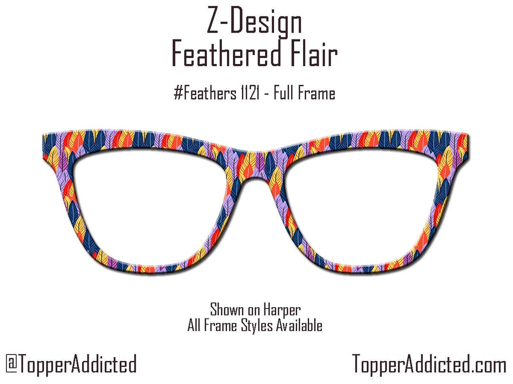 Feathered Flair - Colorful Feather pattern on Magnetic Glasses Toppers Compatible with Pair Eyewear - All 30+ Styles on Metal Toppers. USA