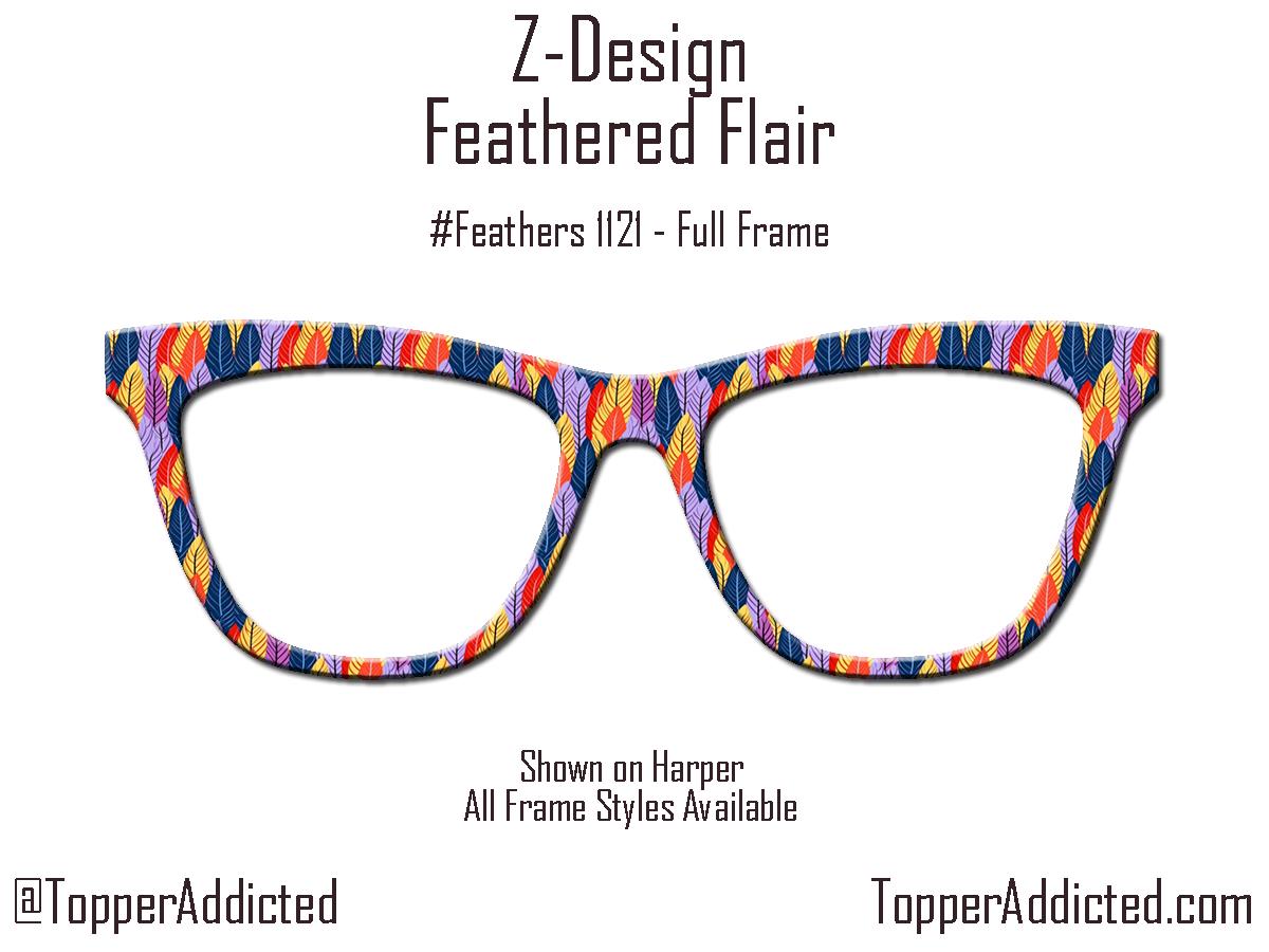 Feathered Flair - Colorful Feather pattern on Magnetic Glasses Toppers Compatible with Pair Eyewear - All 30+ Styles on Metal Toppers. USA