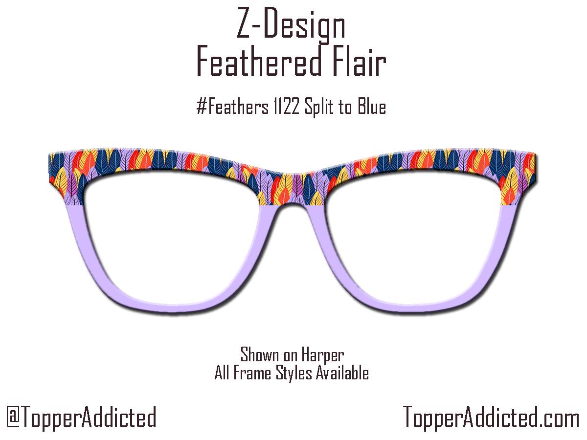 Feathered Flair - Colorful Feather pattern on Magnetic Glasses Toppers Compatible with Pair Eyewear - All 30+ Styles on Metal Toppers. USA