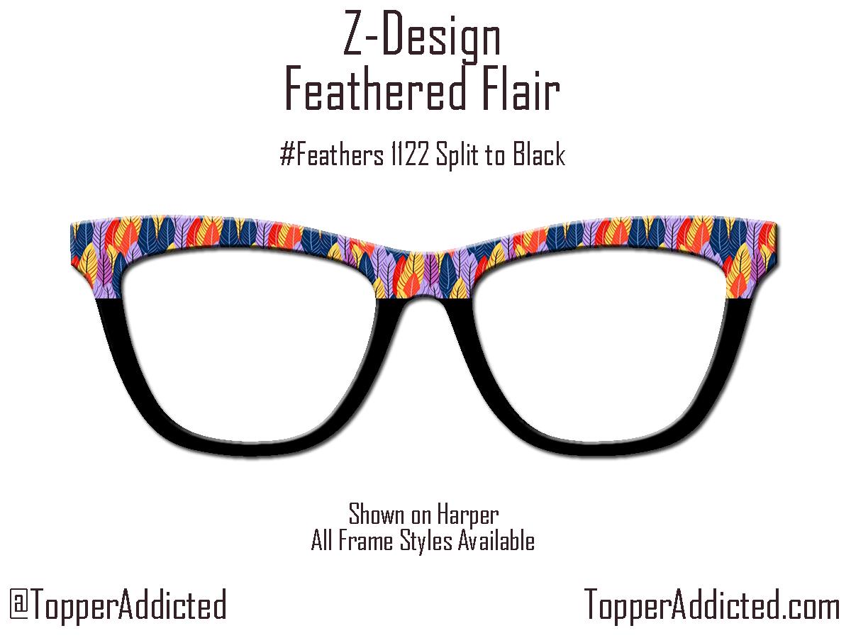 Feathered Flair - Colorful Feather pattern on Magnetic Glasses Toppers Compatible with Pair Eyewear - All 30+ Styles on Metal Toppers. USA