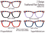 Feathered Flair - Colorful Feather pattern on Magnetic Glasses Toppers Compatible with Pair Eyewear - All 30+ Styles on Metal Toppers. USA