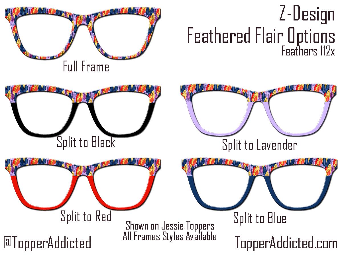 Feathered Flair - Colorful Feather pattern on Magnetic Glasses Toppers Compatible with Pair Eyewear - All 30+ Styles on Metal Toppers. USA
