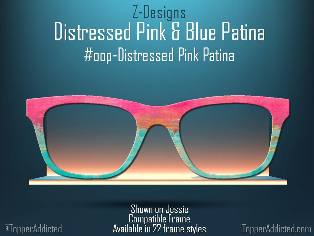 Pink & Blue Distressed Copper Patina Print for Pair Eyewear Compatible Magnetic Toppers - Metal Top Frames - lightweight. Fast Delivery