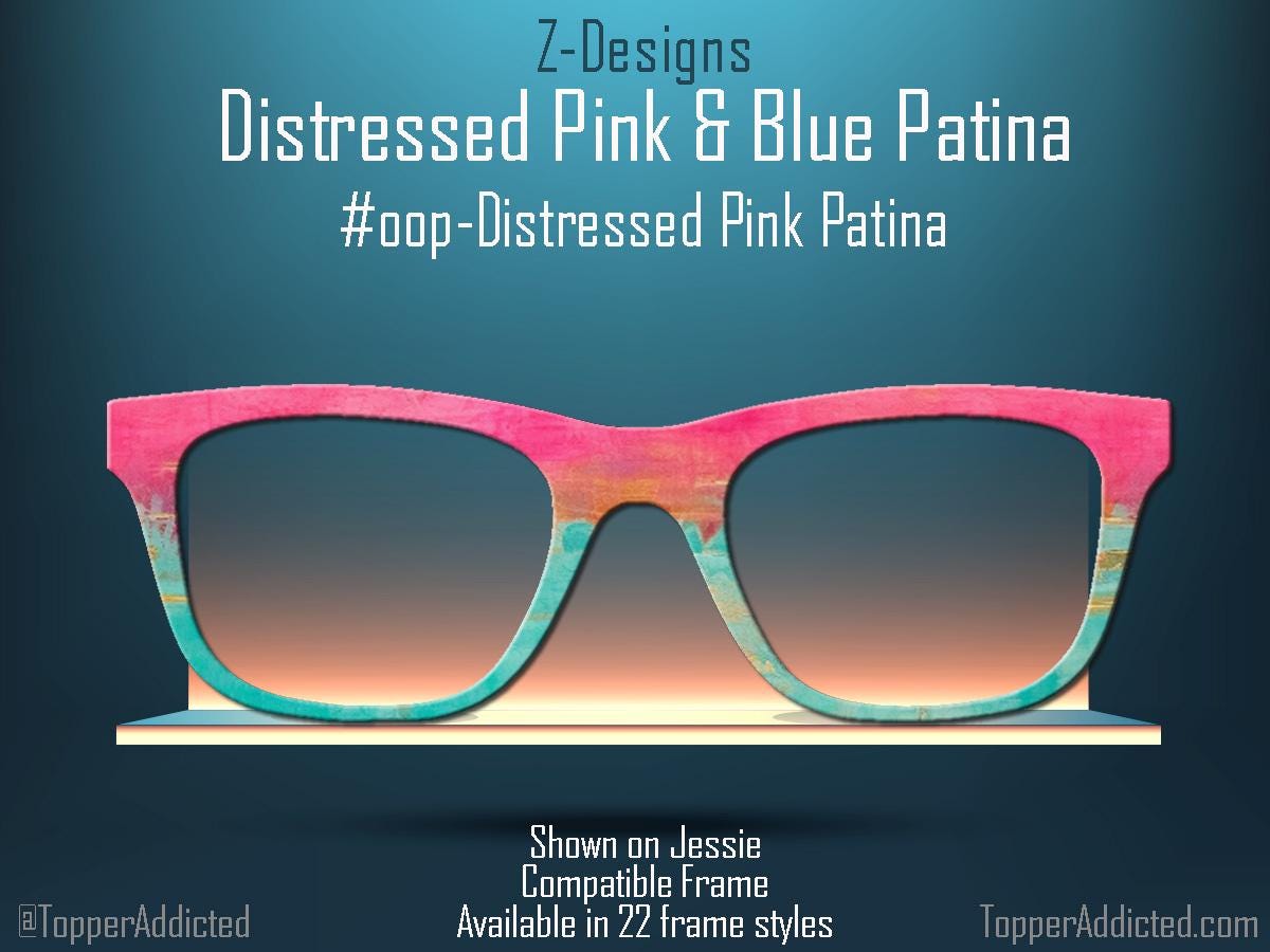 Pink & Blue Distressed Copper Patina Print for Pair Eyewear Compatible Magnetic Toppers - Metal Top Frames - lightweight. Fast Delivery