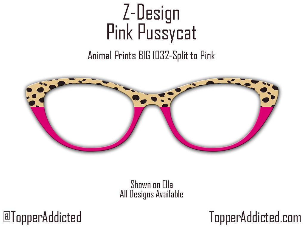 Pink Pussycat Cat print and pink Metal Magnetic Topper for Pair Eyewear for metal top frames in all styles with FAST shipping from USA
