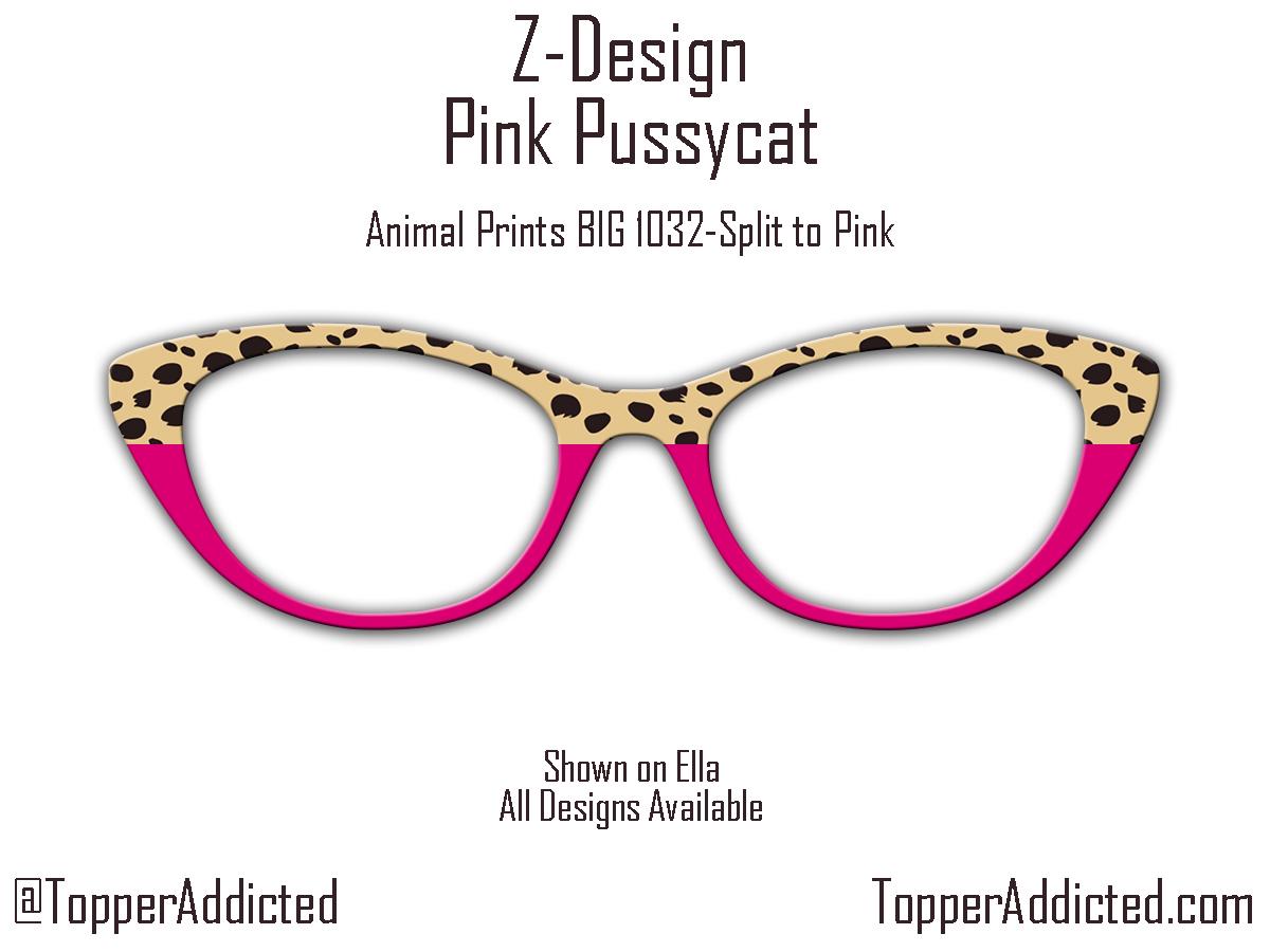 Pink Pussycat Cat print and pink Metal Magnetic Topper for Pair Eyewear for metal top frames in all styles with FAST shipping from USA