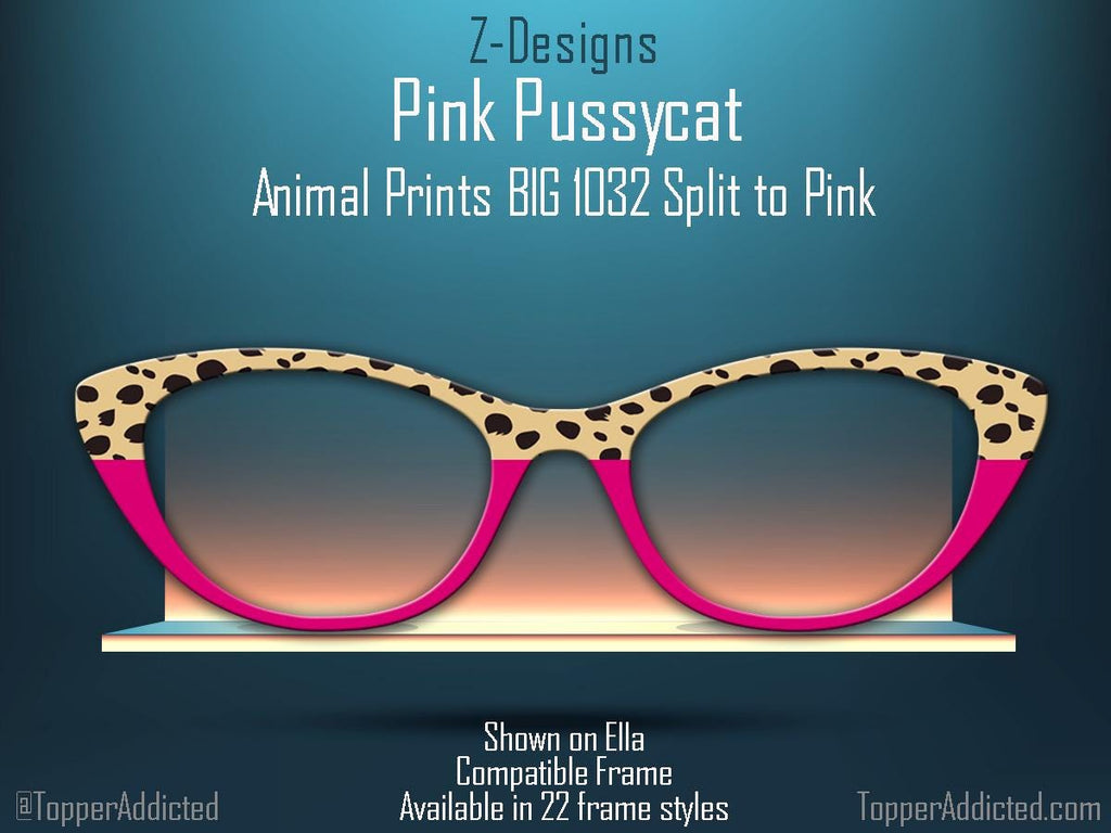 Pink Pussycat Cat print and pink Metal Magnetic Topper for Pair Eyewear for metal top frames in all styles with FAST shipping from USA