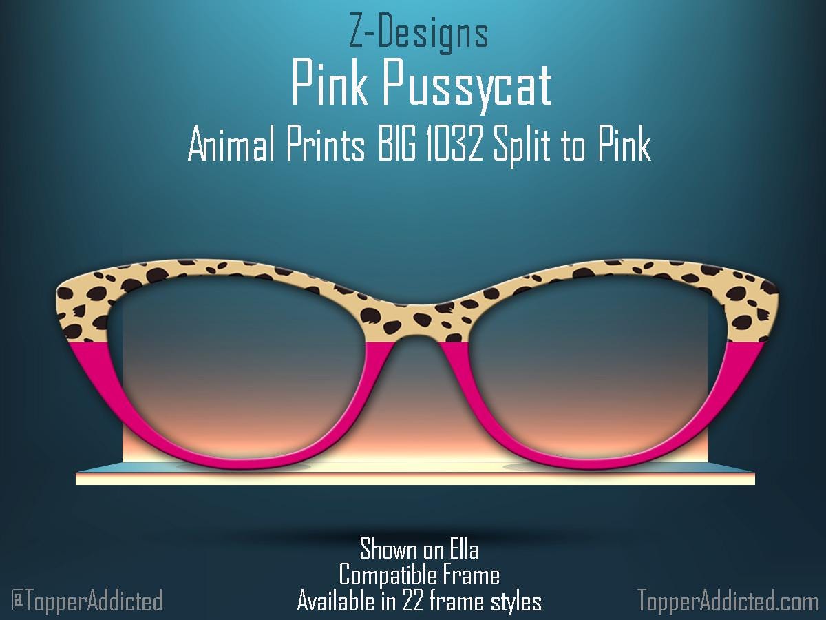 Pink Pussycat Cat print and pink Metal Magnetic Topper for Pair Eyewear for metal top frames in all styles with FAST shipping from USA