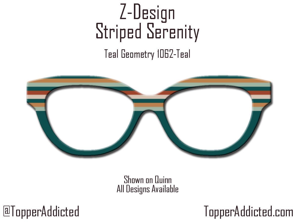 Striped Serendipity in Teal Tones - all metal magnetic toppers compatible with all Pair Eyewear Frames. Fast Shipping from Texas