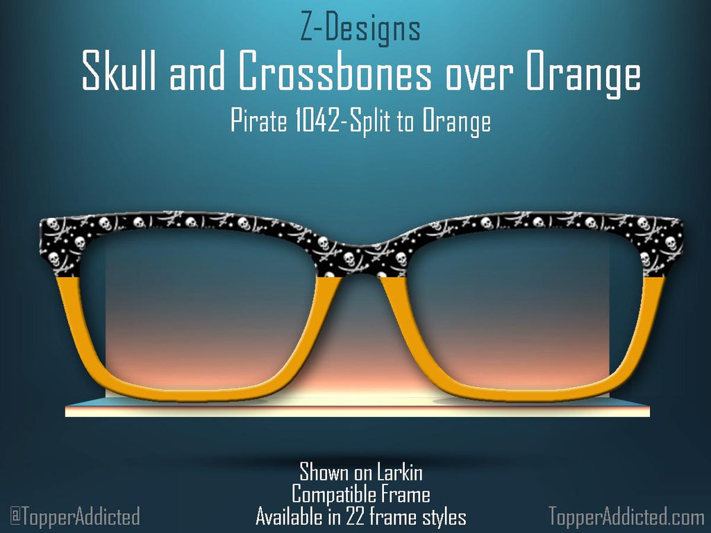 Skull and Crossbones over Orange Topper – Bold Magnetic Accessory for Pair Eyewear. Pirate Life