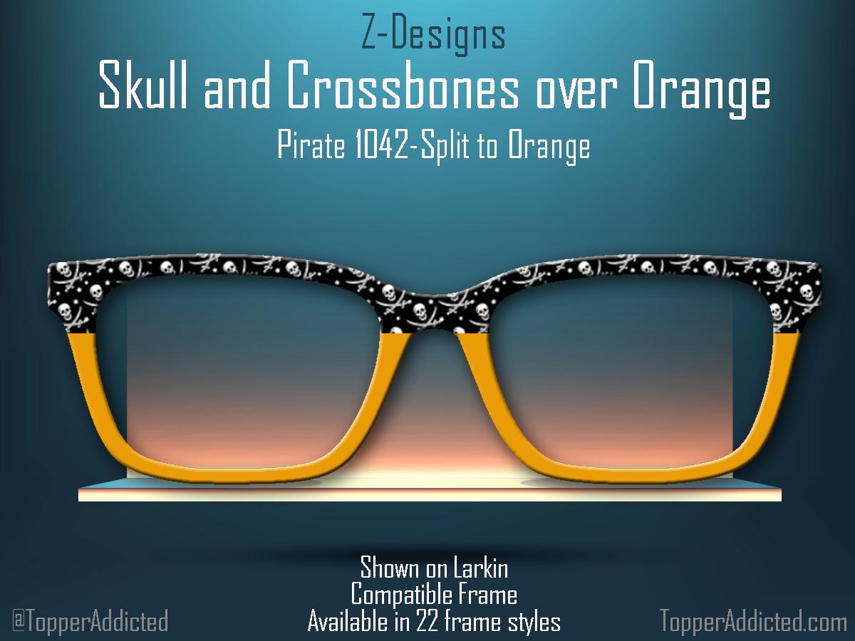 Skull and Crossbones over Orange Topper – Bold Magnetic Accessory for Pair Eyewear. Pirate Life