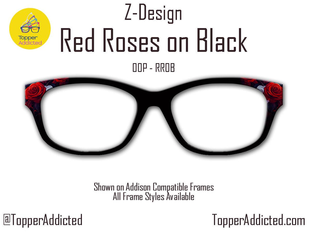 Red Roses on Black Metal Magnetic Accessory for Pair Eyewear. Beautiful and Bold. Pair Compatible Topper. Fast Shipping.