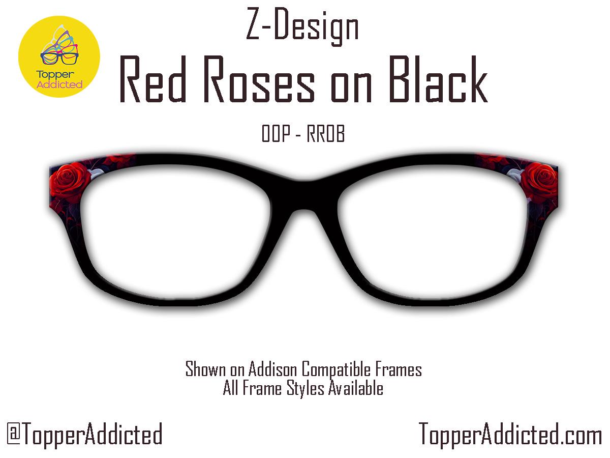 Red Roses on Black Metal Magnetic Accessory for Pair Eyewear. Beautiful and Bold. Pair Compatible Topper. Fast Shipping.