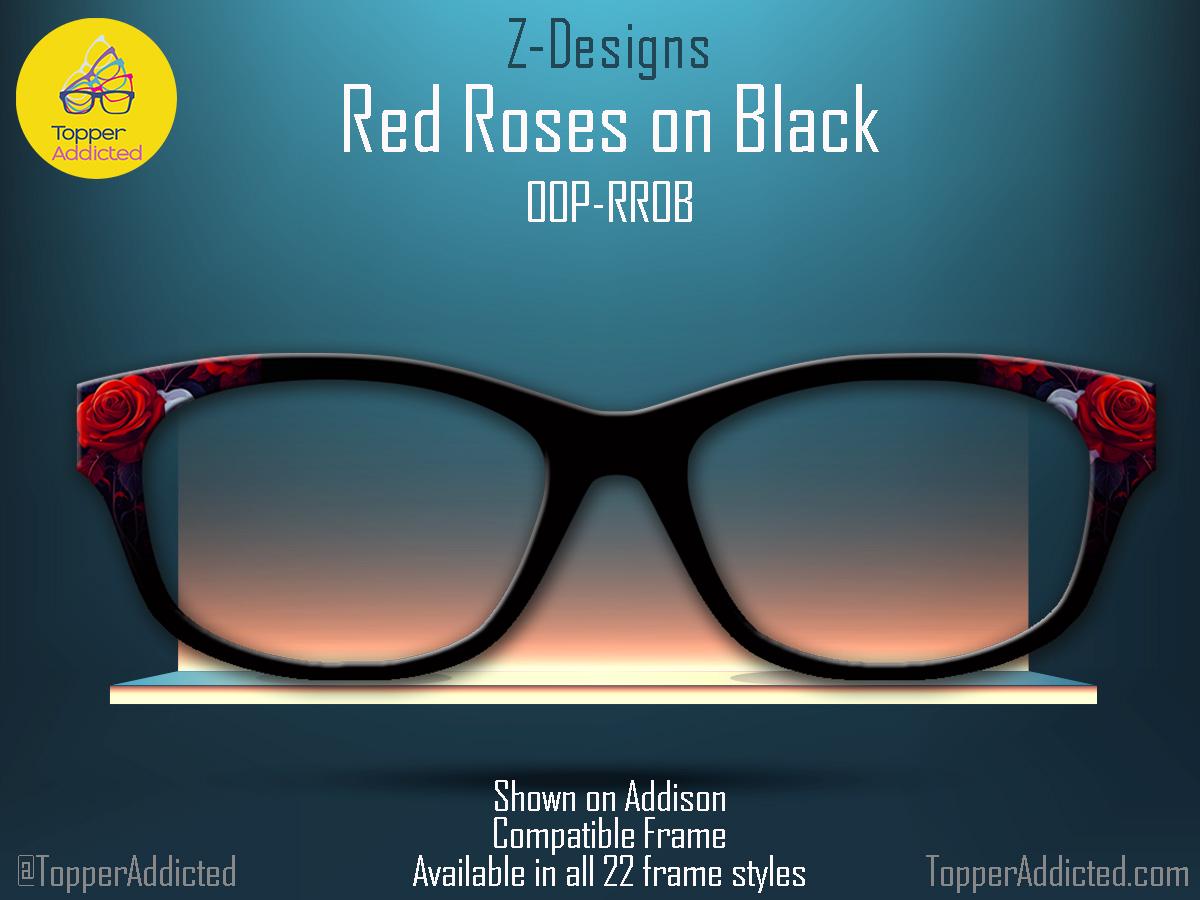 Red Roses on Black Metal Magnetic Accessory for Pair Eyewear. Beautiful and Bold. Pair Compatible Topper. Fast Shipping.
