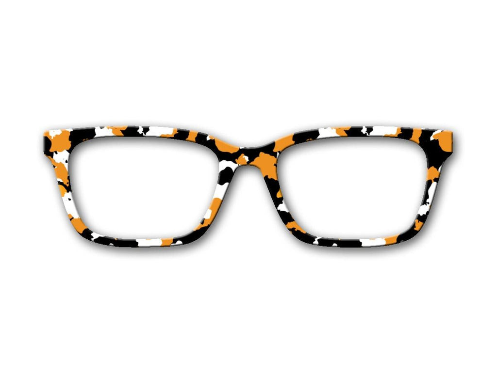Orange, Black & White Camouflage - Camo Print - Pair Eyewear Compatible Magnetic Toppers - All Top Frames Available on metal - Fast Shipping