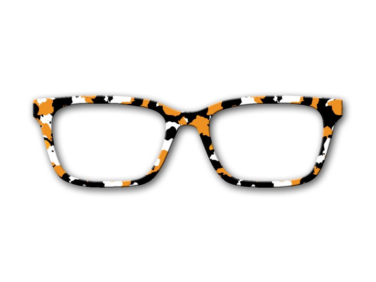 Orange, Black & White Camouflage - Camo Print - Pair Eyewear Compatible Magnetic Toppers - All Top Frames Available on metal - Fast Shipping