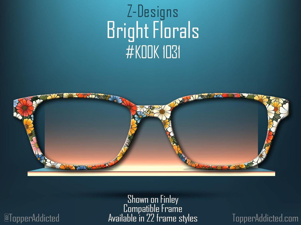 Bright Florals Glasses Frame for Pair Eyewear Compatible Magnetic Toppers - All styles available on Metal Toppers with FAST shipping