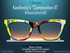 Colorful and Bright Abstract Art on Pair Eyewear Compatible Toppers - Kandinsky's "Composition IX" magnetic metal topper. Made in Texas USA