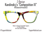 Colorful and Bright Abstract Art on Pair Eyewear Compatible Toppers - Kandinsky's "Composition IX" magnetic metal topper. Made in Texas USA